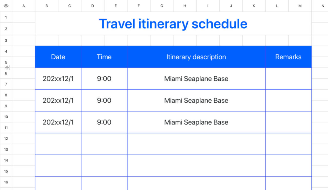 Travel itinerary schedule